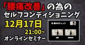 【12/17】オンラインセミナー「腰痛改善の為のセルフコンディショニング」#237